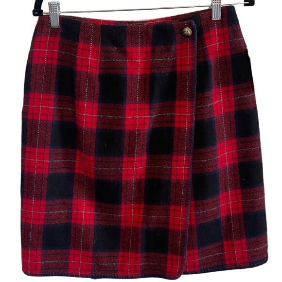 NWT- Vintage Old Stock- Marsh Landing Wool Plaid Red Navy Blue Wrap Skirt, 12 - Picture 1 of 10